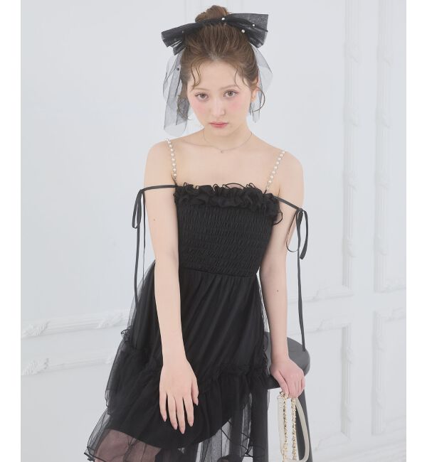  「パールチェーンチュールミニワンピ」|ワンピース|