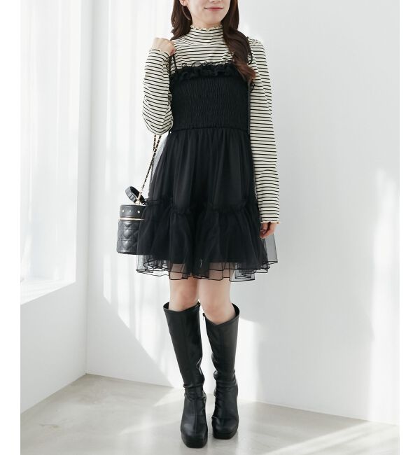  「パールチェーンチュールミニワンピ」|ワンピース|