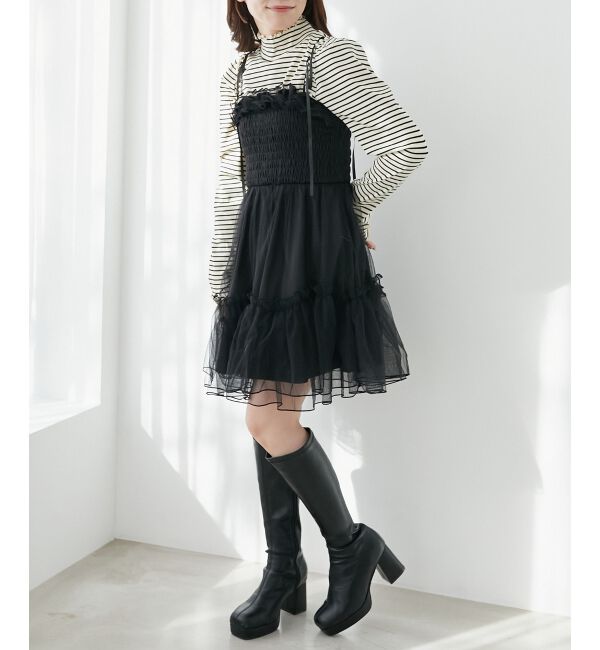  「パールチェーンチュールミニワンピ」|ワンピース|