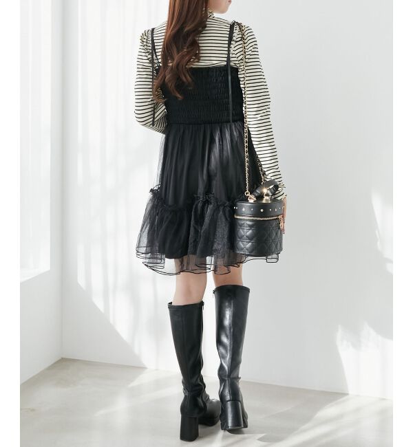  「パールチェーンチュールミニワンピ」|ワンピース|