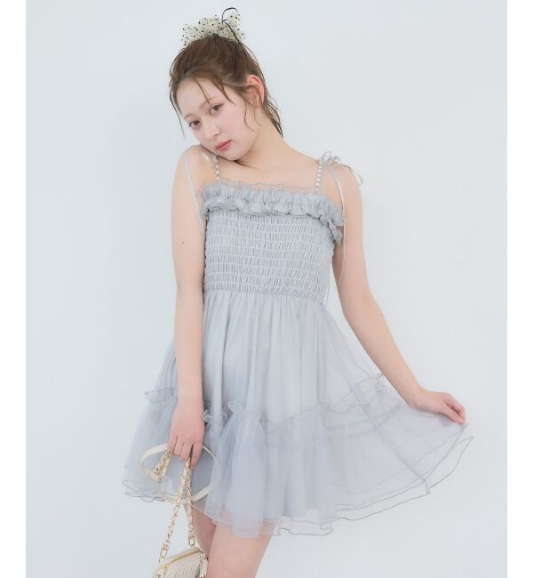  「パールチェーンチュールミニワンピ」|ワンピース|