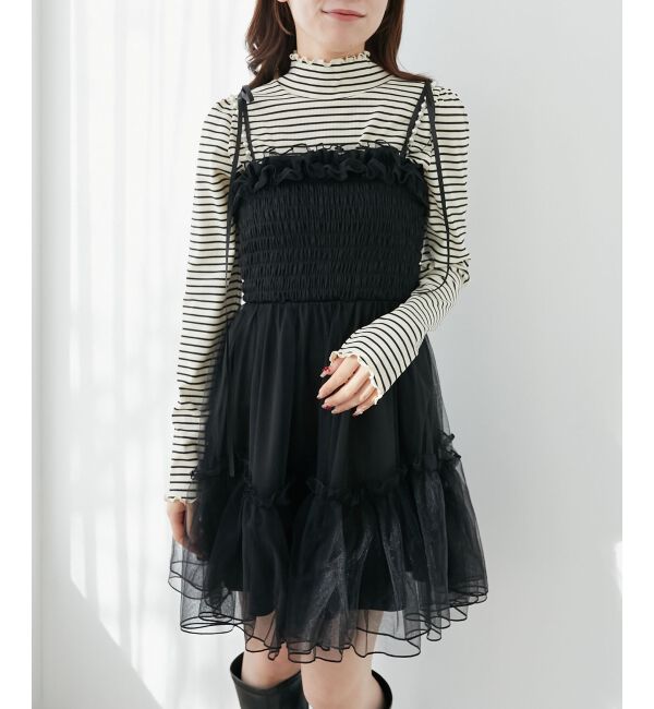  「パールチェーンチュールミニワンピ」|ワンピース|