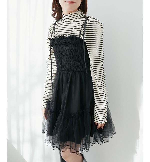  「パールチェーンチュールミニワンピ」|ワンピース|