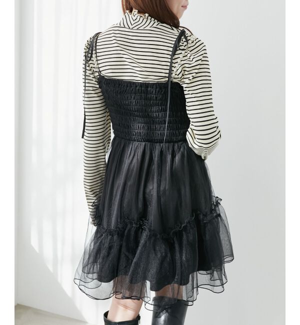  「パールチェーンチュールミニワンピ」|ワンピース|