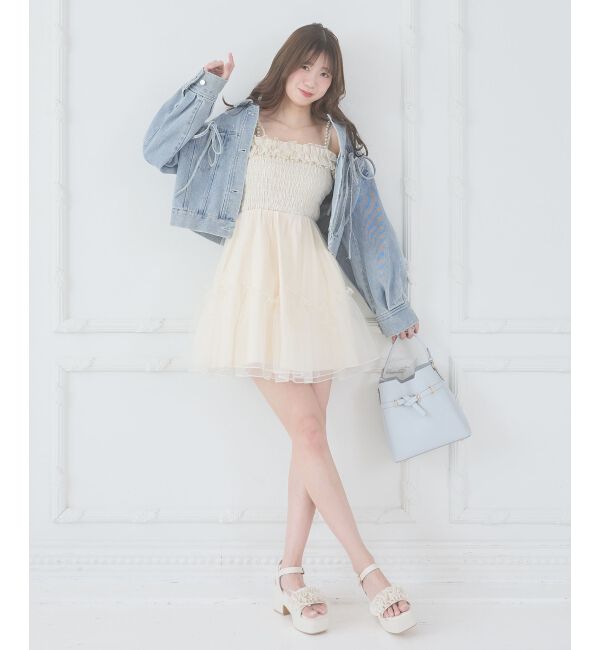  「パールチェーンチュールミニワンピ」|ワンピース|
