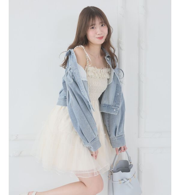  「パールチェーンチュールミニワンピ」|ワンピース|