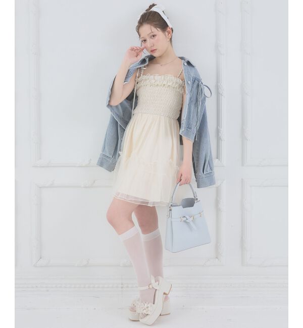  「パールチェーンチュールミニワンピ」|ワンピース|