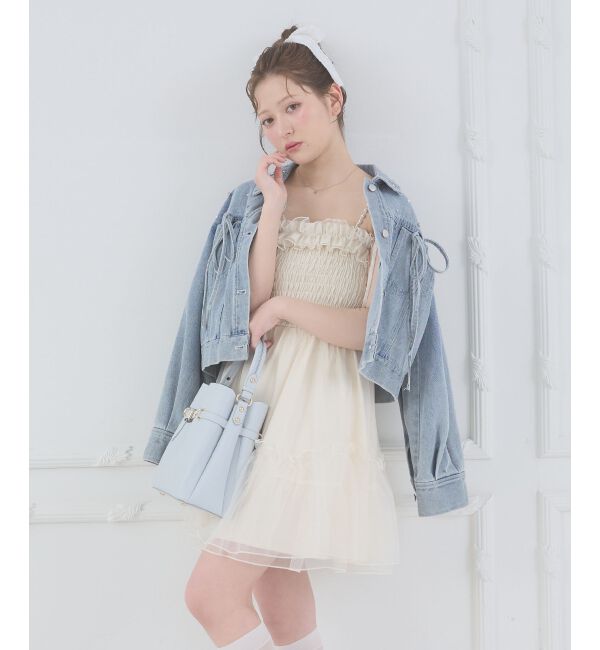  「パールチェーンチュールミニワンピ」|ワンピース|