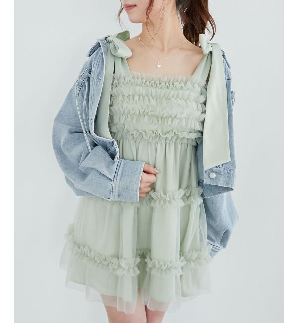  「フリルチュールミニワンピース」|ワンピース|