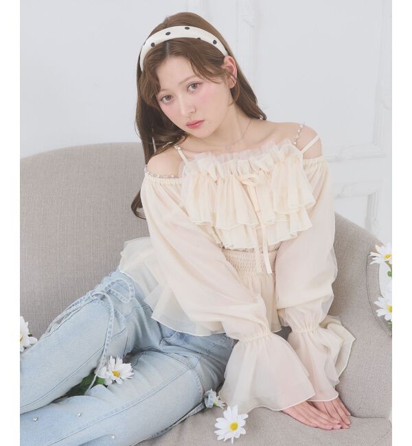  「チェーン付きシアーフリルブラウス」|シャツ・ブラウス|