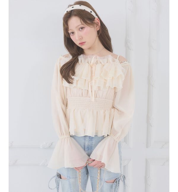  「チェーン付きシアーフリルブラウス」|シャツ・ブラウス|
