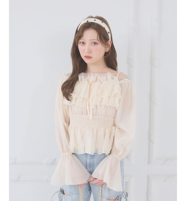  「チェーン付きシアーフリルブラウス」|シャツ・ブラウス|