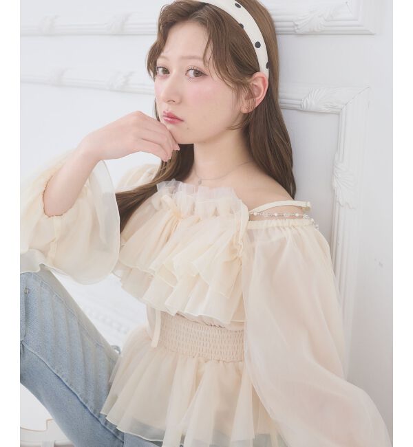  「チェーン付きシアーフリルブラウス」|シャツ・ブラウス|