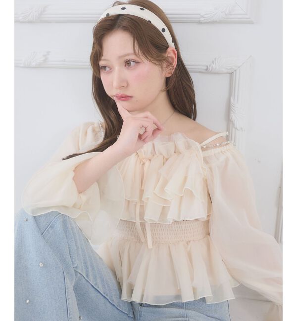  「チェーン付きシアーフリルブラウス」|シャツ・ブラウス|