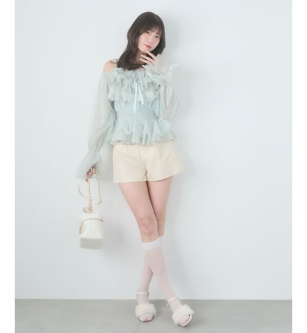  「チェーン付きシアーフリルブラウス」|シャツ・ブラウス|