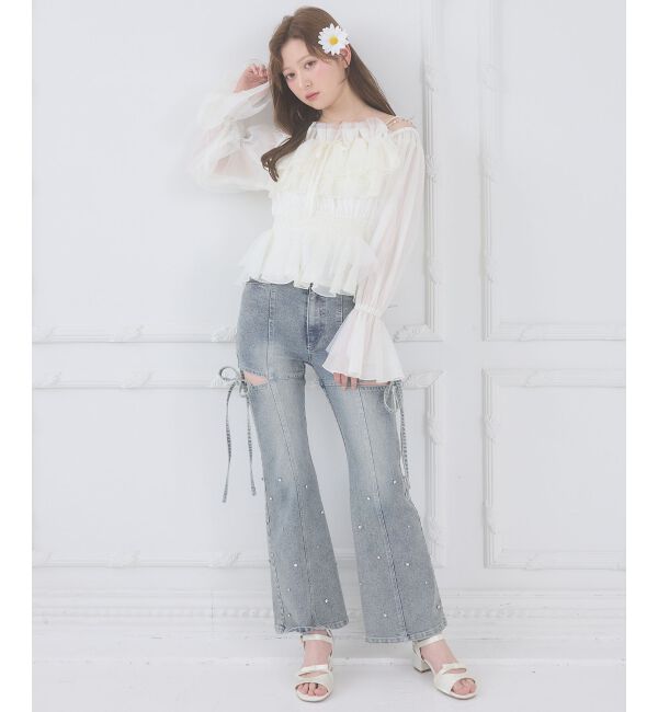  「チェーン付きシアーフリルブラウス」|シャツ・ブラウス|