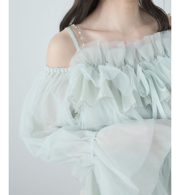  「チェーン付きシアーフリルブラウス」|シャツ・ブラウス|