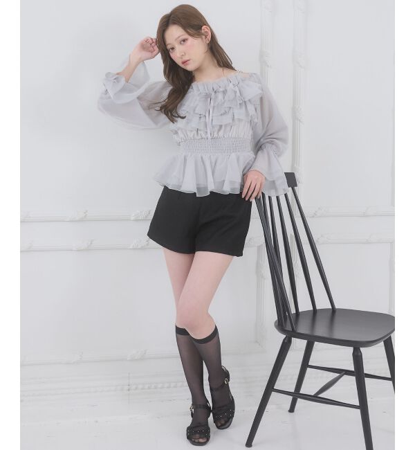  「チェーン付きシアーフリルブラウス」|シャツ・ブラウス|