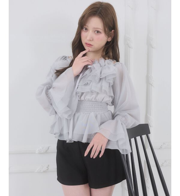  「チェーン付きシアーフリルブラウス」|シャツ・ブラウス|