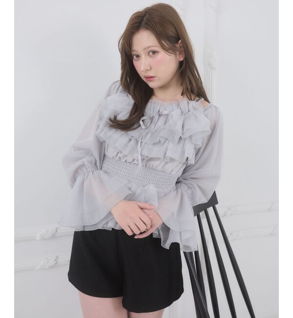  「チェーン付きシアーフリルブラウス」|シャツ・ブラウス|