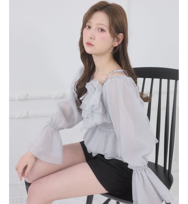  「チェーン付きシアーフリルブラウス」|シャツ・ブラウス|