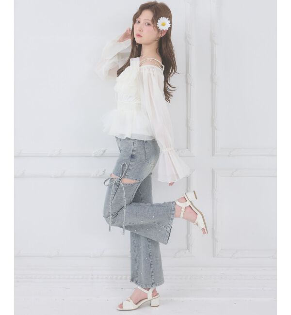  「チェーン付きシアーフリルブラウス」|シャツ・ブラウス|