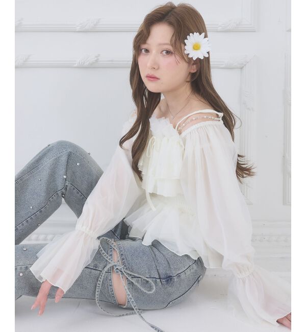  「チェーン付きシアーフリルブラウス」|シャツ・ブラウス|