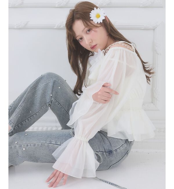  「チェーン付きシアーフリルブラウス」|シャツ・ブラウス|