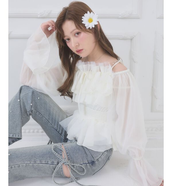  「チェーン付きシアーフリルブラウス」|シャツ・ブラウス|