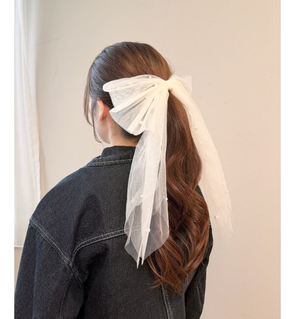  「パールチュールリボンバレッタ」|その他|アイボリー