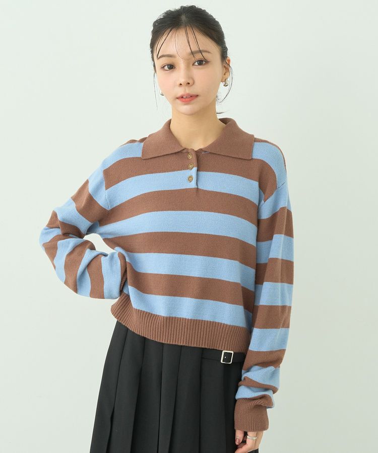 earth music&ecology「ラガーニット」|ニット・セーター|ボーダーモカ