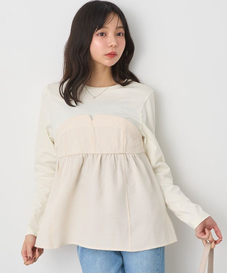 earth music&ecology「サッカーストライプドッキングプルオーバー」|Tシャツ・カットソー|Beige