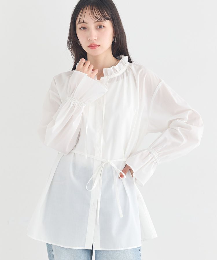 earth music&ecology「【接触冷感・イージーケア】TRキュプラダブルボタンフリルシャツ」|シャツ・ブラウス|