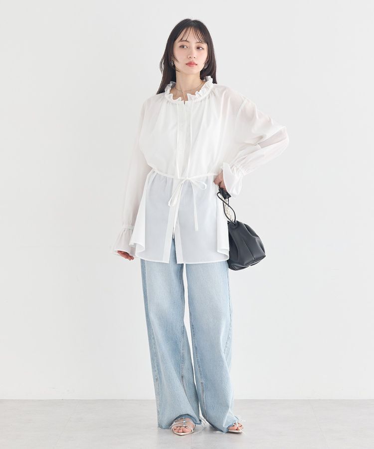 earth music&ecology「【接触冷感・イージーケア】TRキュプラダブルボタンフリルシャツ」|シャツ・ブラウス|