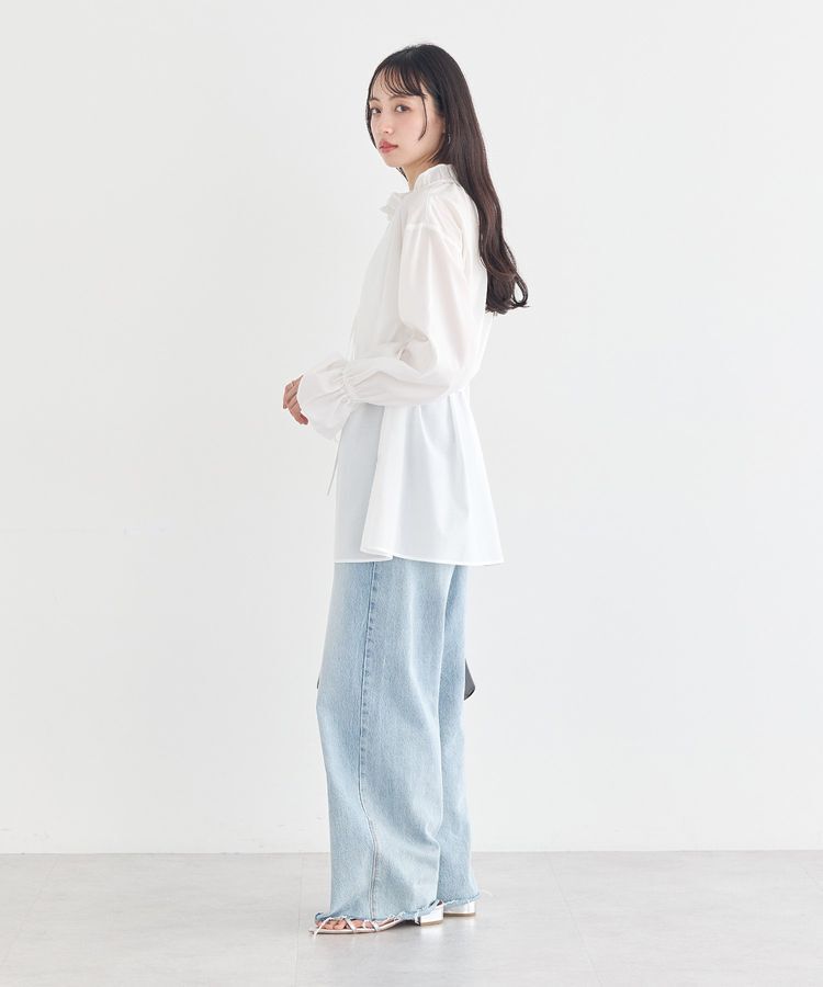 earth music&ecology「【接触冷感・イージーケア】TRキュプラダブルボタンフリルシャツ」|シャツ・ブラウス|