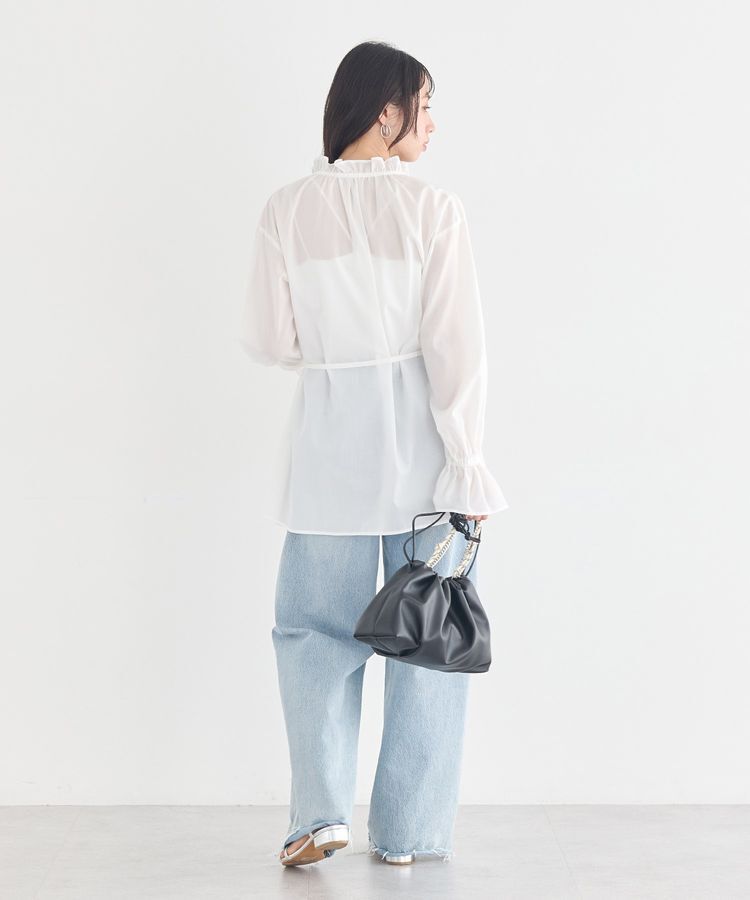 earth music&ecology「【接触冷感・イージーケア】TRキュプラダブルボタンフリルシャツ」|シャツ・ブラウス|