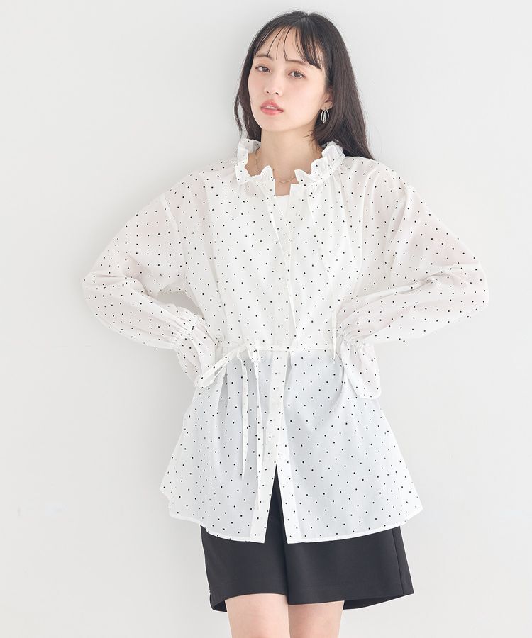 earth music&ecology「【接触冷感・イージーケア】TRキュプラダブルボタンフリルシャツ」|シャツ・ブラウス|