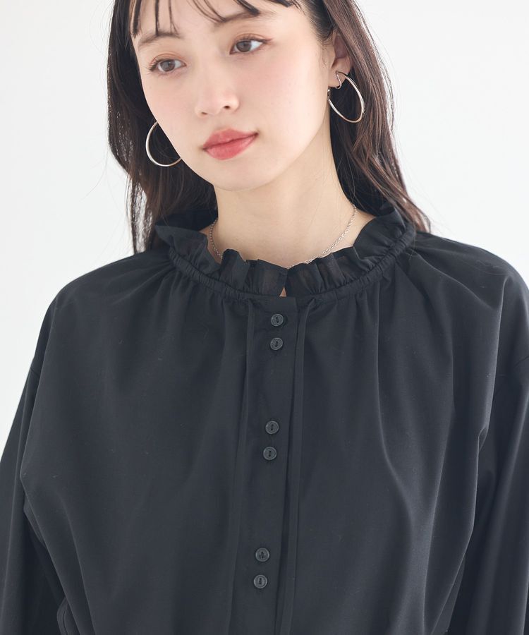 earth music&ecology「【接触冷感・イージーケア】TRキュプラダブルボタンフリルシャツ」|シャツ・ブラウス|