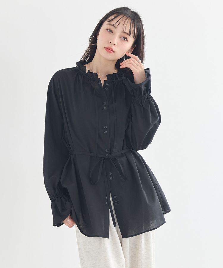 earth music&ecology「【接触冷感・イージーケア】TRキュプラダブルボタンフリルシャツ」|シャツ・ブラウス|