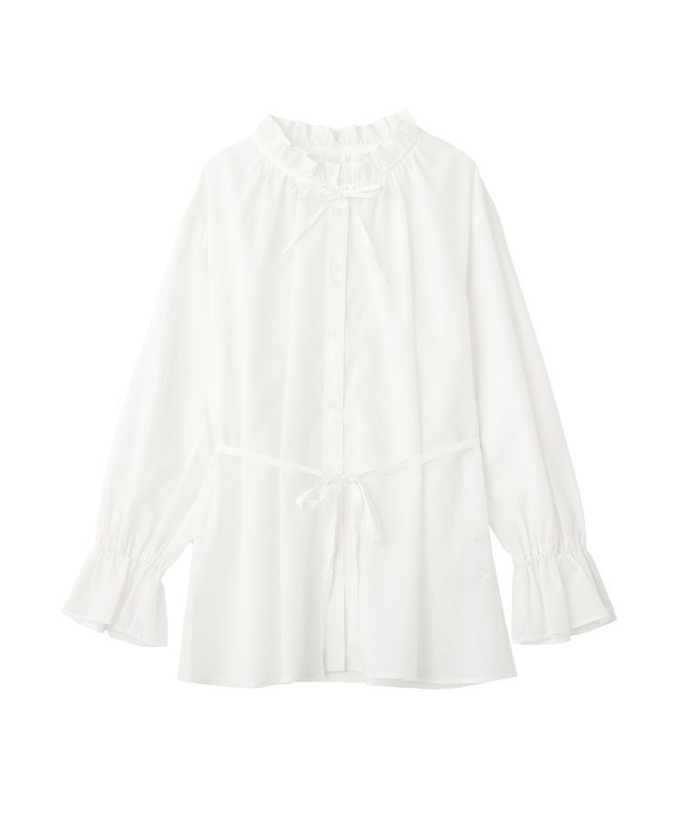 earth music&ecology「【接触冷感・イージーケア】TRキュプラダブルボタンフリルシャツ」|シャツ・ブラウス|