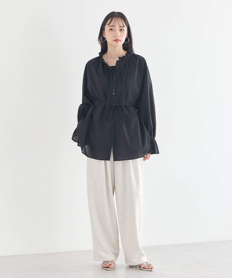 earth music&ecology「【接触冷感・イージーケア】TRキュプラダブルボタンフリルシャツ」|シャツ・ブラウス|