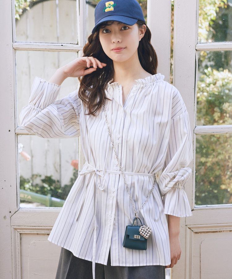 earth music&ecology「【接触冷感・イージーケア】TRキュプラダブルボタンフリルシャツ」|シャツ・ブラウス|Stripe