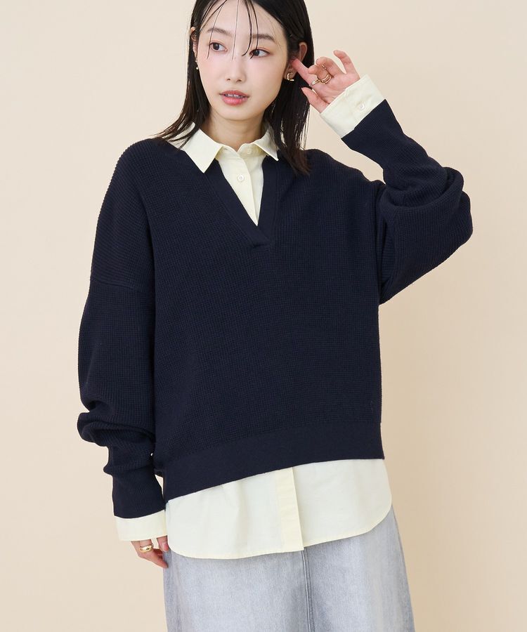 AMERICAN HOLIC「ワッフルライクニットプルオーバー」|ニット・セーター|Navy