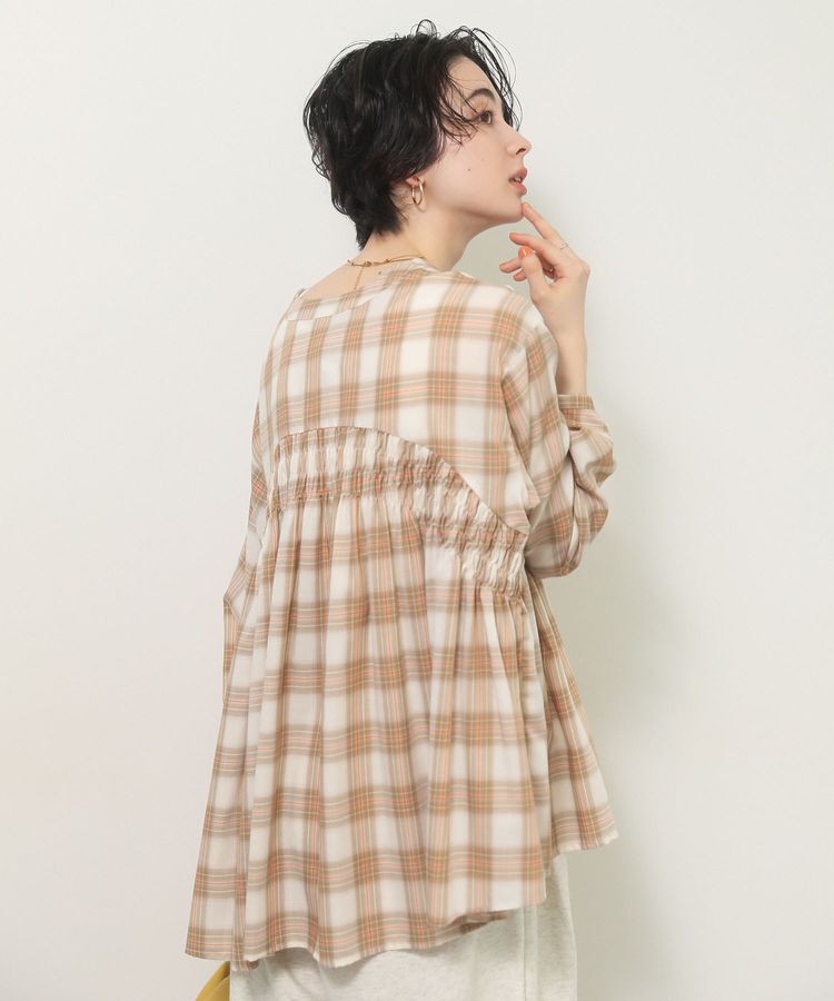 Green Parks「【しゃれシャツ】イージーケアVネックチェックブラウス」|シャツ・ブラウス|