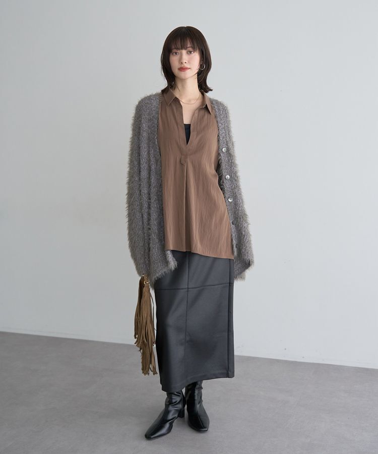 YECCA VECCA「レザーライクナロースカート」|タイト|