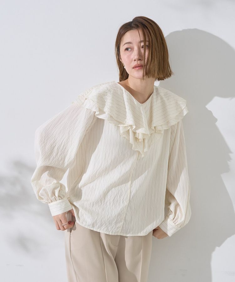 YECCA VECCA「ストライプ柄ラッフルブラウス」|シャツ・ブラウス|