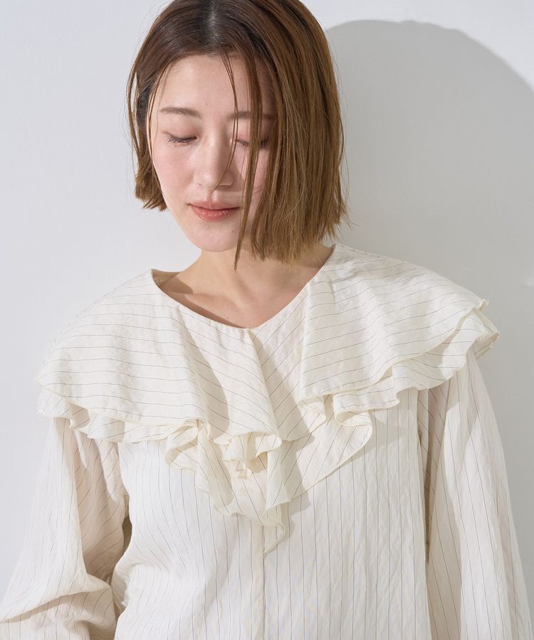 YECCA VECCA「ストライプ柄ラッフルブラウス」|シャツ・ブラウス|