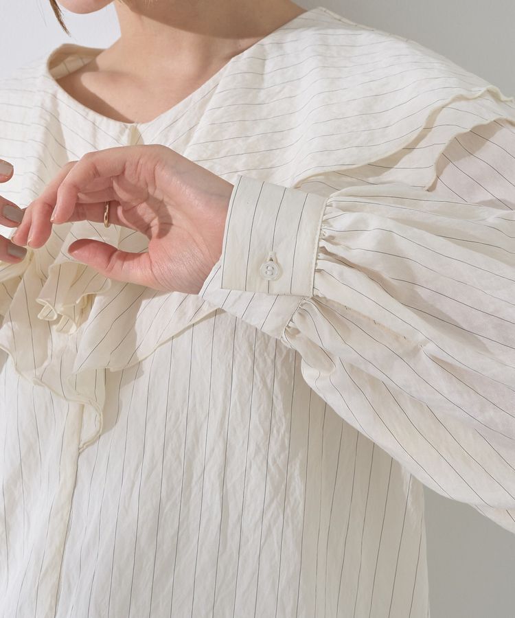 YECCA VECCA「ストライプ柄ラッフルブラウス」|シャツ・ブラウス|