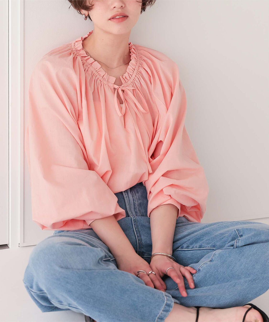 titivate「リボン付きAラインギャザーブラウス」|シャツ・ブラウス|