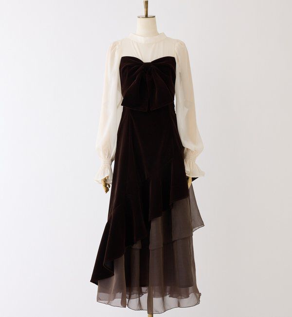  「ベロアリボン異素材ロングワンピース」|ワンピース|